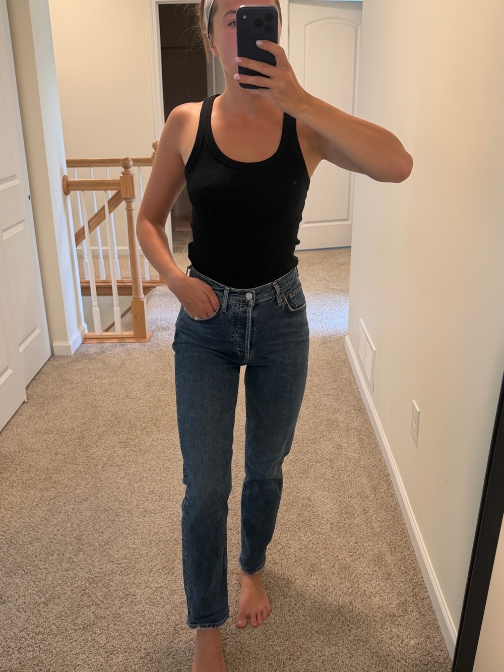 AGOLDE Dark Blue High-Rise Straight Leg Jeans